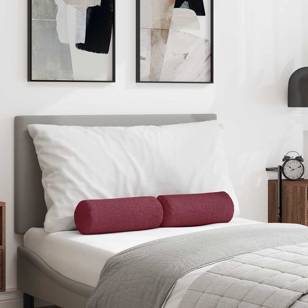 Bolster Pillows 2 pcs Wine Red Ø 15 x 40 cm Fabric