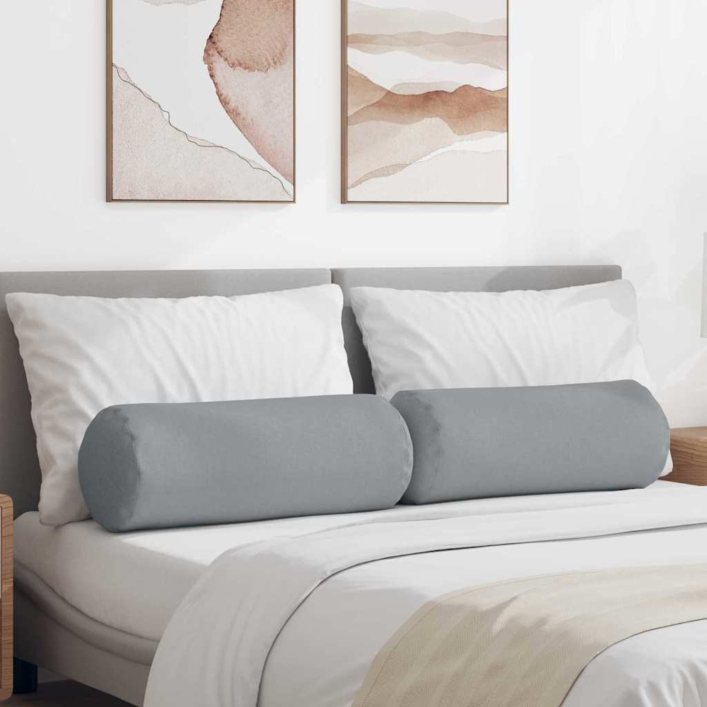 Bolster Pillows 2 pcs Light Grey Ø 25 x 70 cm Fabric