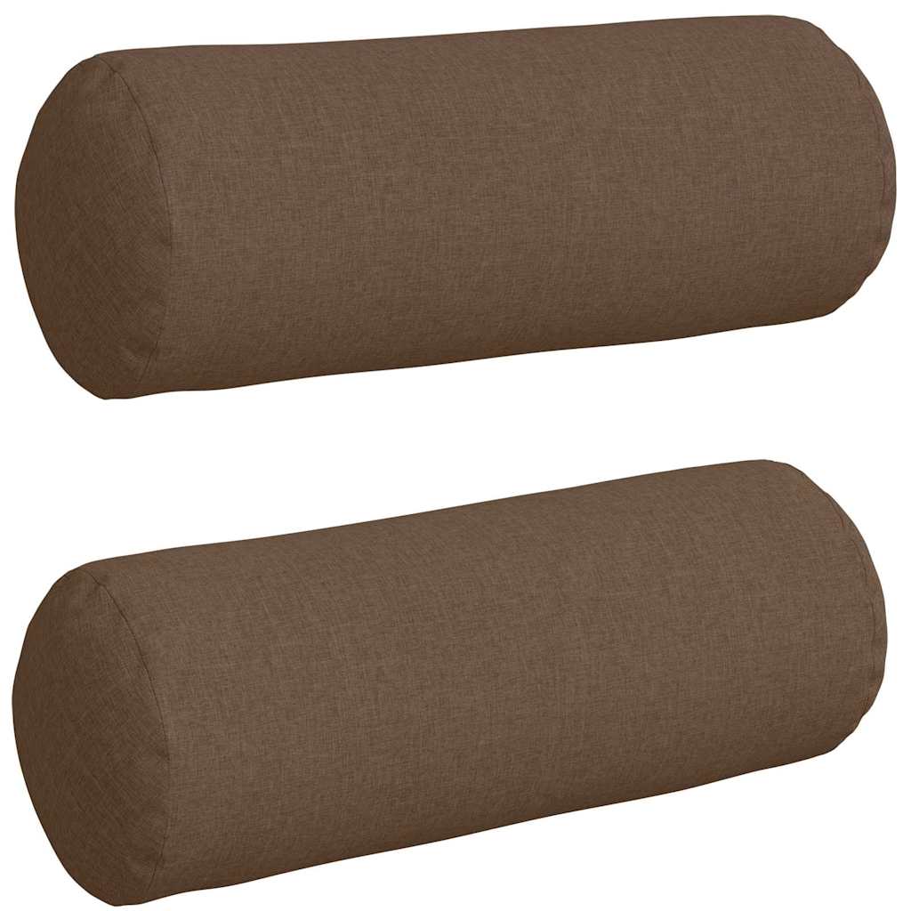 Bolster Pillows 2 pcs Brown Ø 25 x 70 cm Fabric