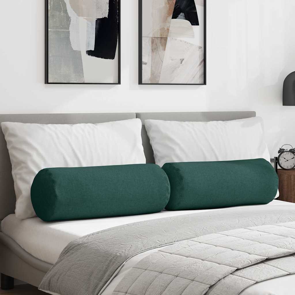 Bolster Pillows 2 pcs Dark Green Ø 25 x 70 cm Fabric