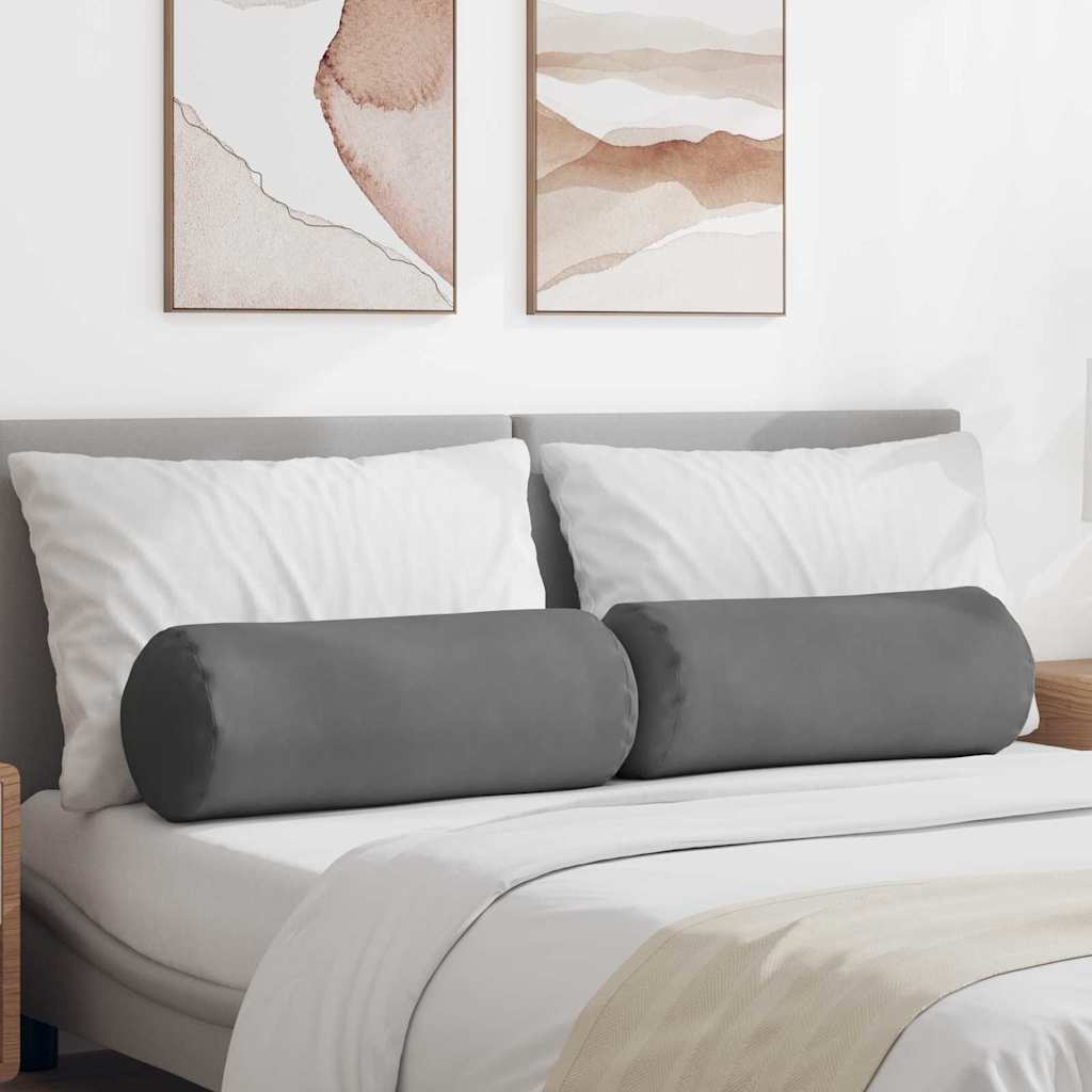 Bolster Pillows 2 pcs Dark Grey Ø 25 x 70 cm Microfibre Fabric
