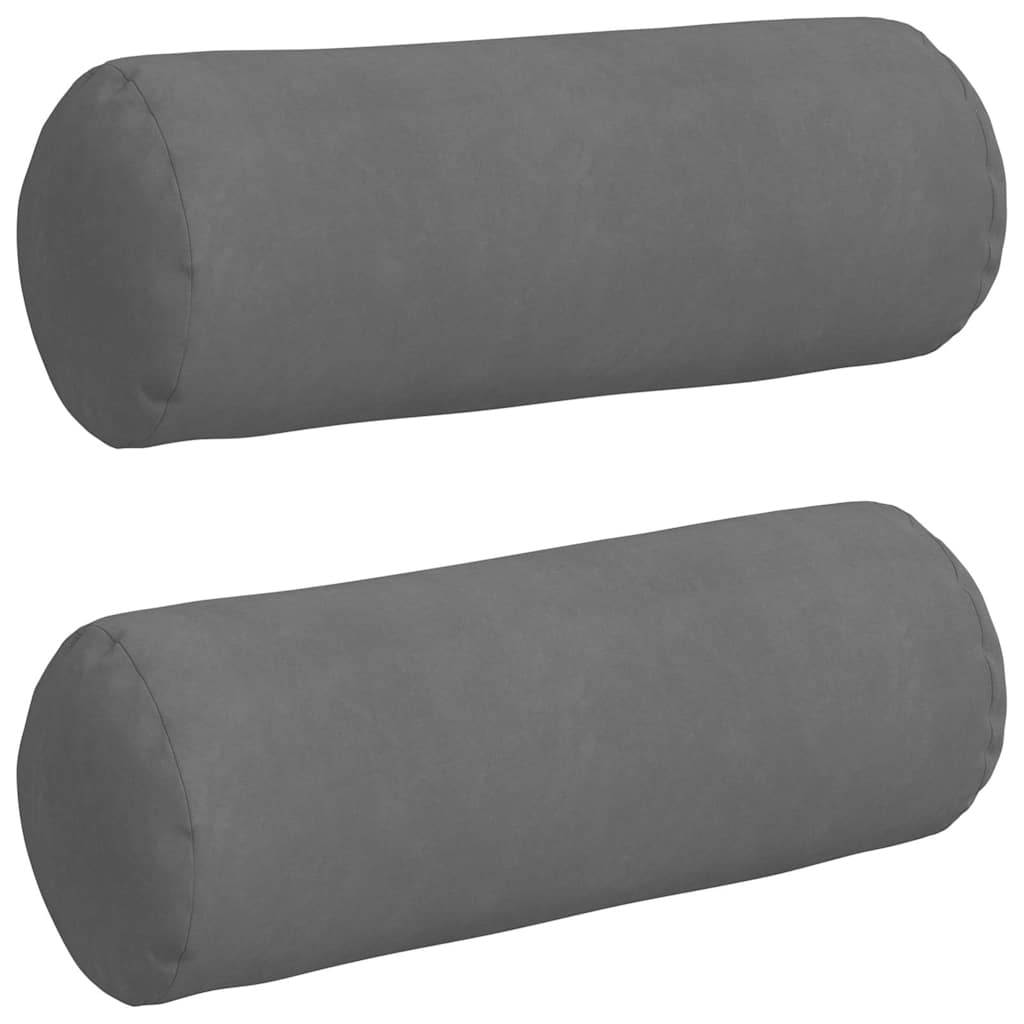 Bolster Pillows 2 pcs Dark Grey Ø 25 x 70 cm Microfibre Fabric