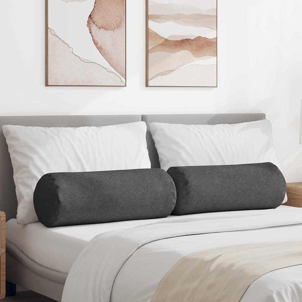 Bolster Pillows 2 pcs Dark Grey Ø 25 x 70 cm Corduroy Fabric