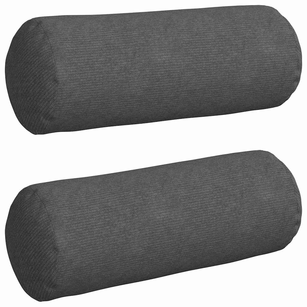Bolster Pillows 2 pcs Dark Grey Ø 25 x 70 cm Corduroy Fabric