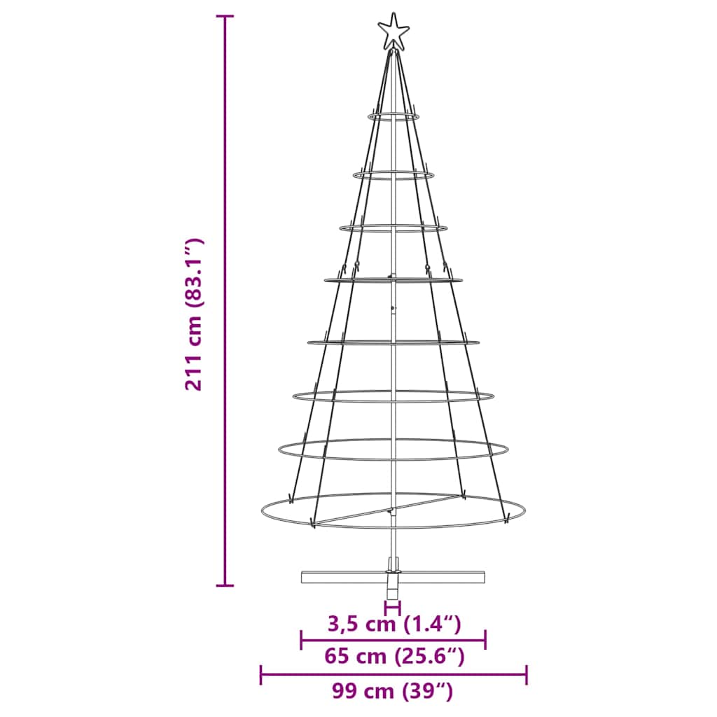 Christmas Cone Tree with Stand Black 210 cm Steel