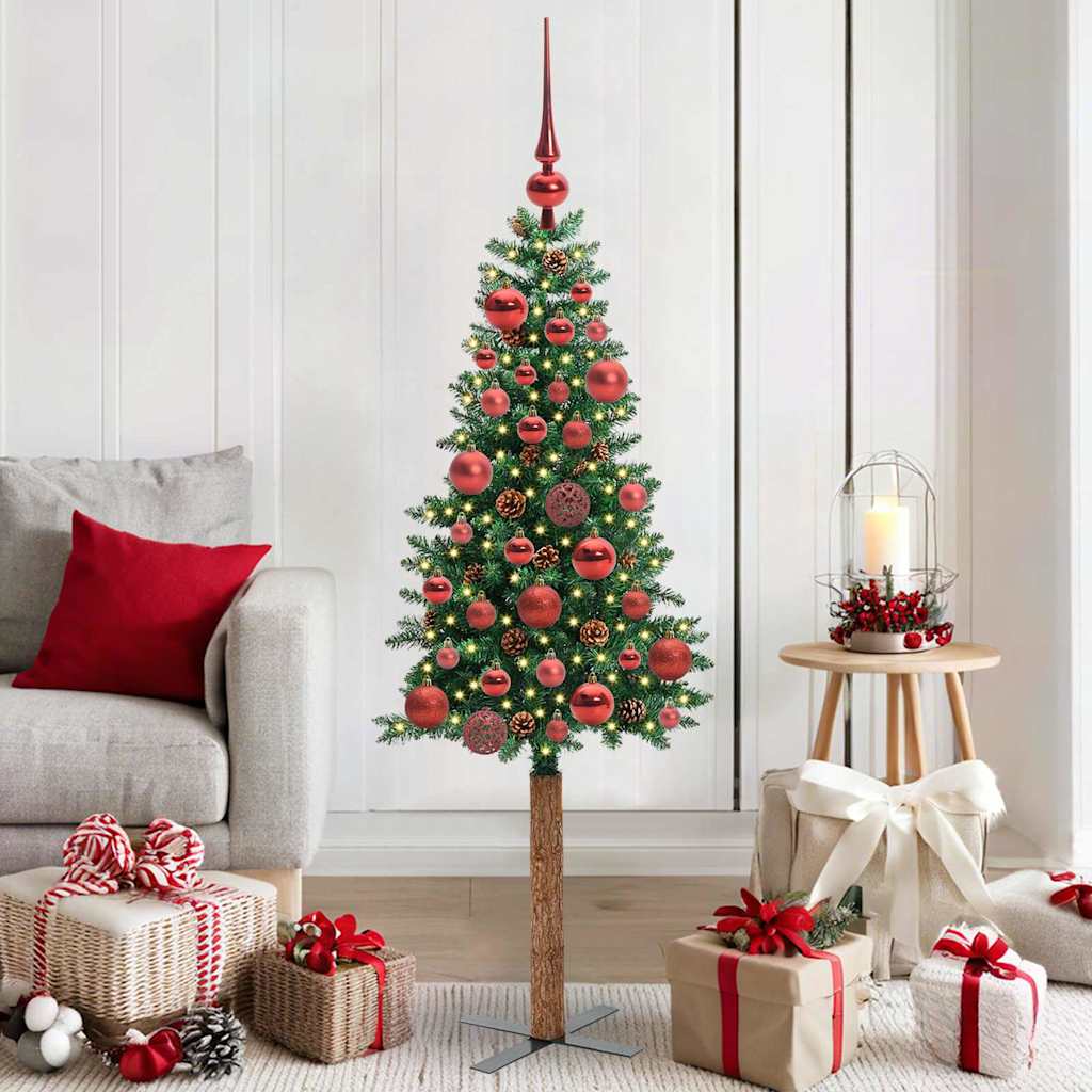 Slim Christmas Tree Green 150 cm PVC and Solid Pine wood
