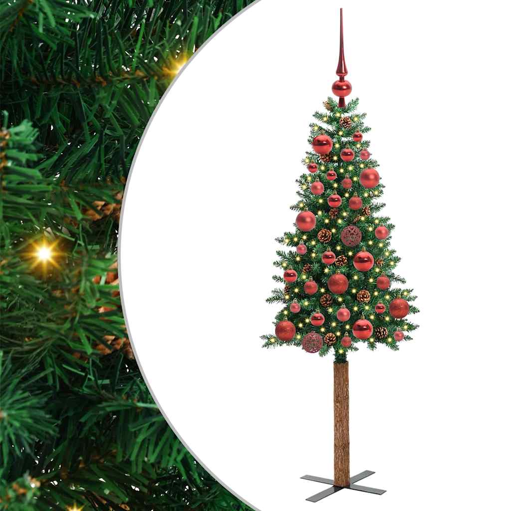 Slim Christmas Tree Green 150 cm PVC and Solid Pine wood