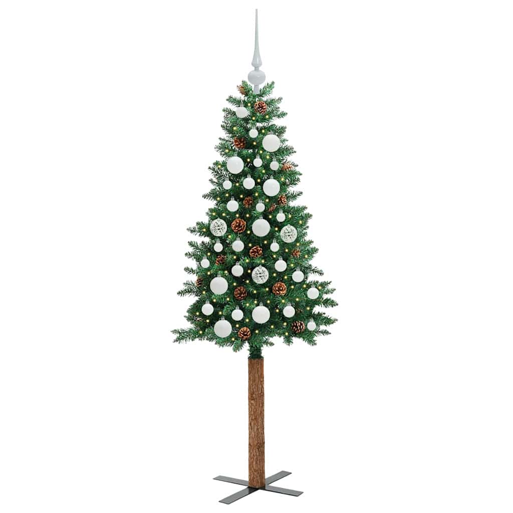 Slim Christmas Tree Green 150 cm PVC and Solid Pine wood
