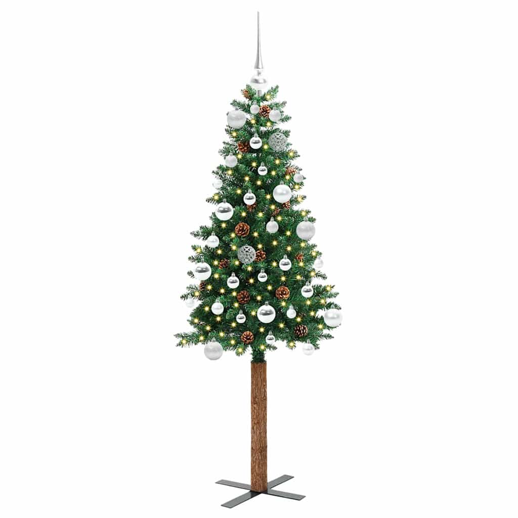 Slim Christmas Tree Green 150 cm PVC and Solid Pine wood