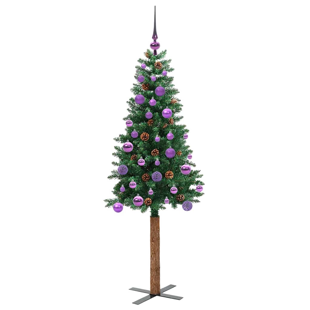 Slim Christmas Tree Green 150 cm PVC and Solid Pine wood