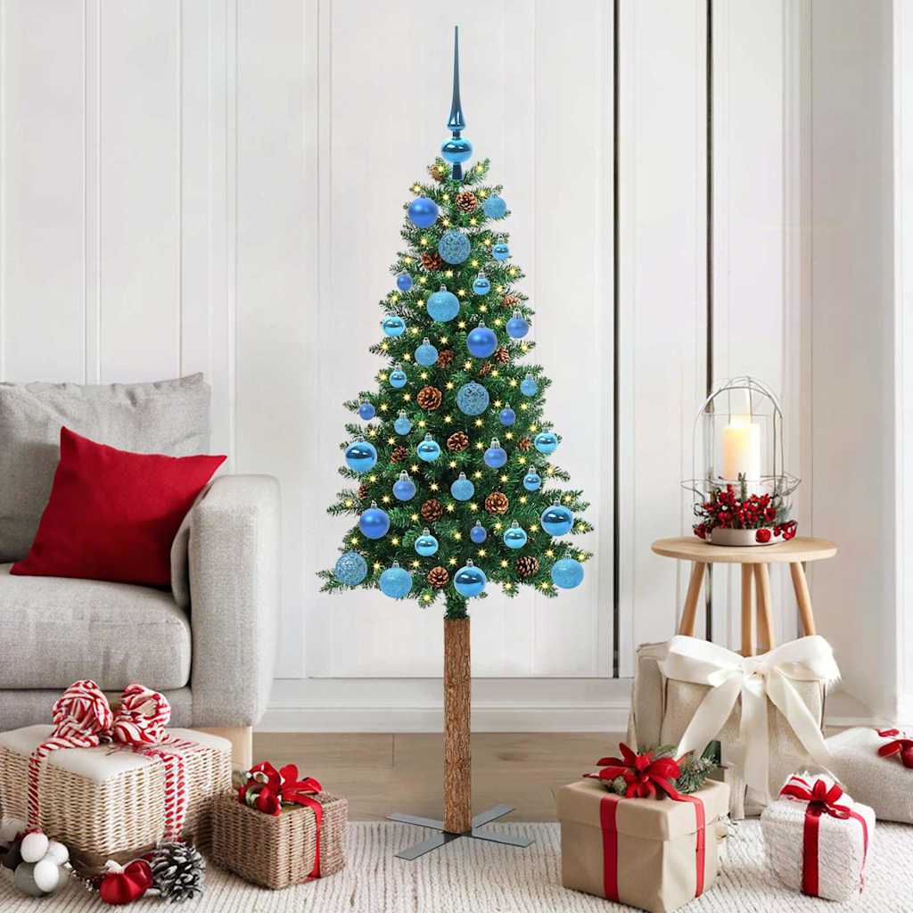 Slim Christmas Tree Green 150 cm PVC and Solid Pine wood