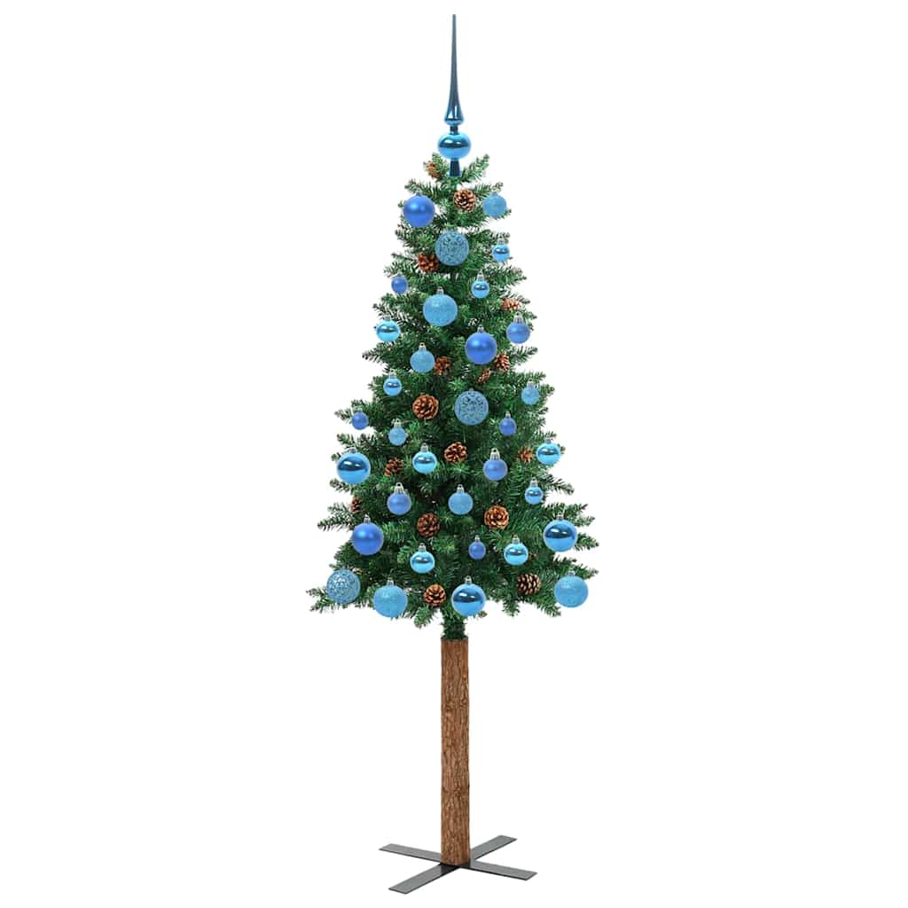 Slim Christmas Tree Green 150 cm PVC and Solid Pine wood