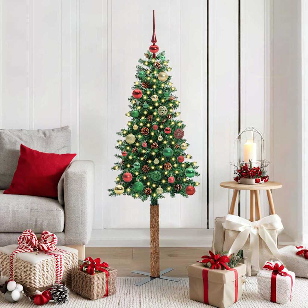Slim Christmas Tree Green 150 cm PVC and Solid Pine wood