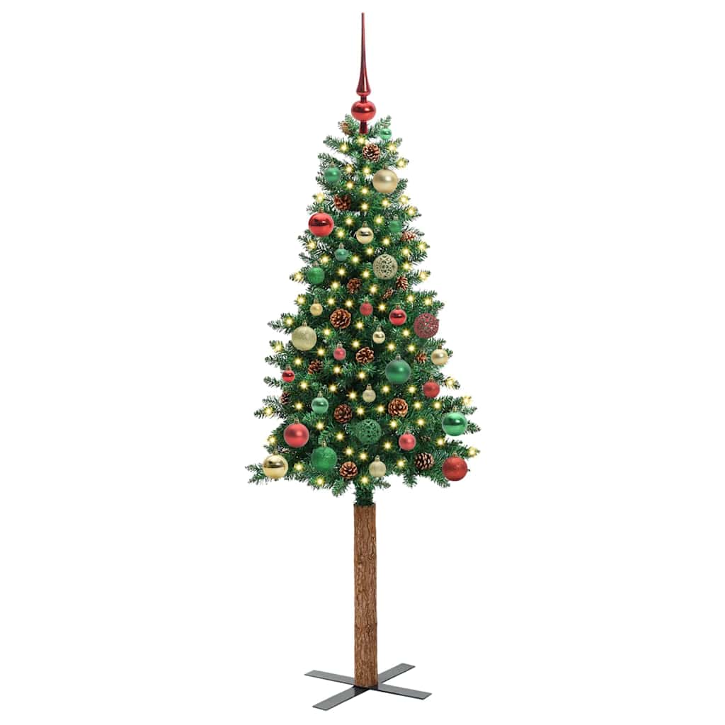 Slim Christmas Tree Green 150 cm PVC and Solid Pine wood