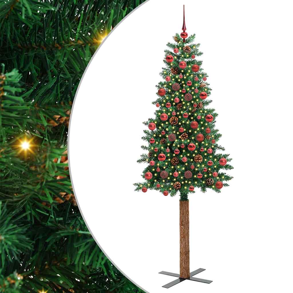 Slim Christmas Tree Green 180 cm PVC and Solid Pine wood