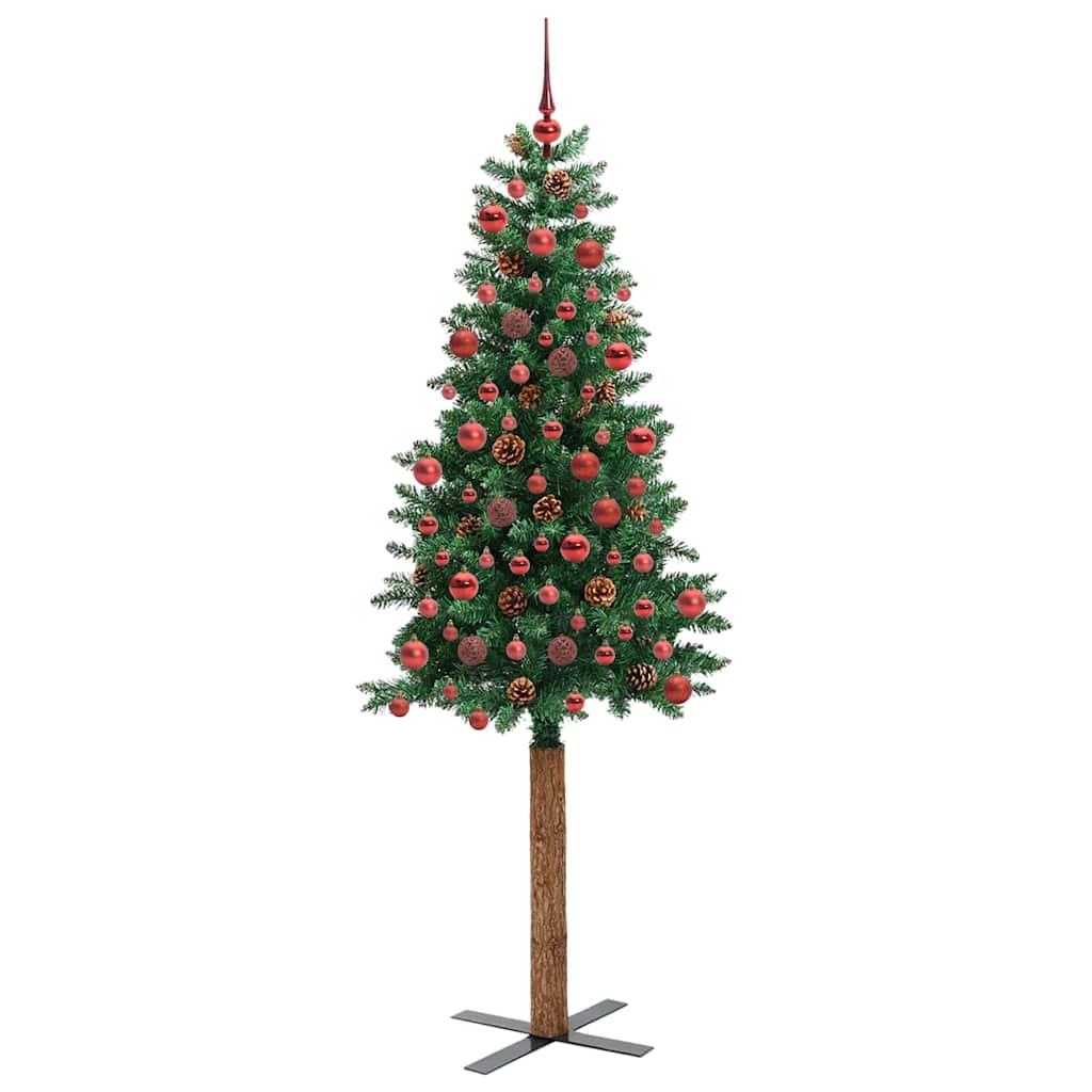 Slim Christmas Tree Green 180 cm PVC and Solid Pine wood