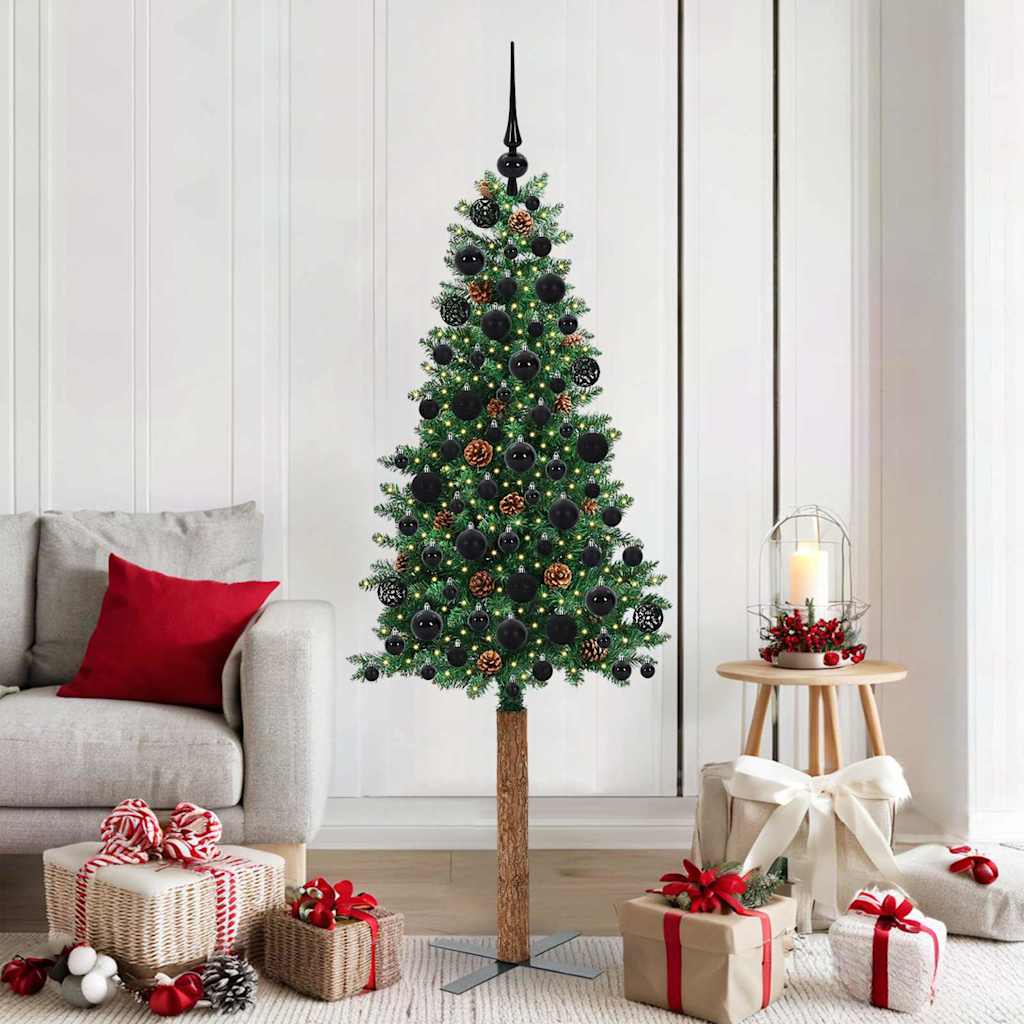 Slim Christmas Tree Green 180 cm PVC and Solid Pine wood