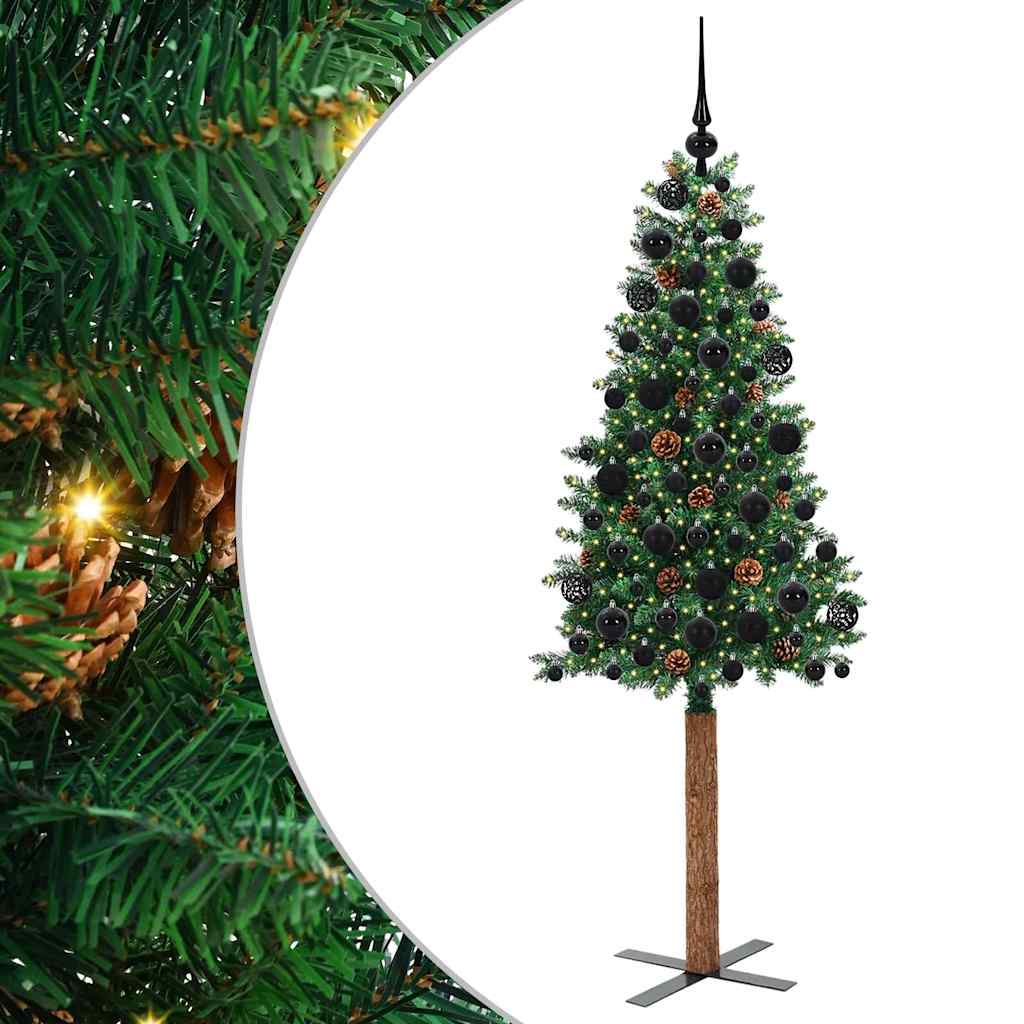 Slim Christmas Tree Green 180 cm PVC and Solid Pine wood