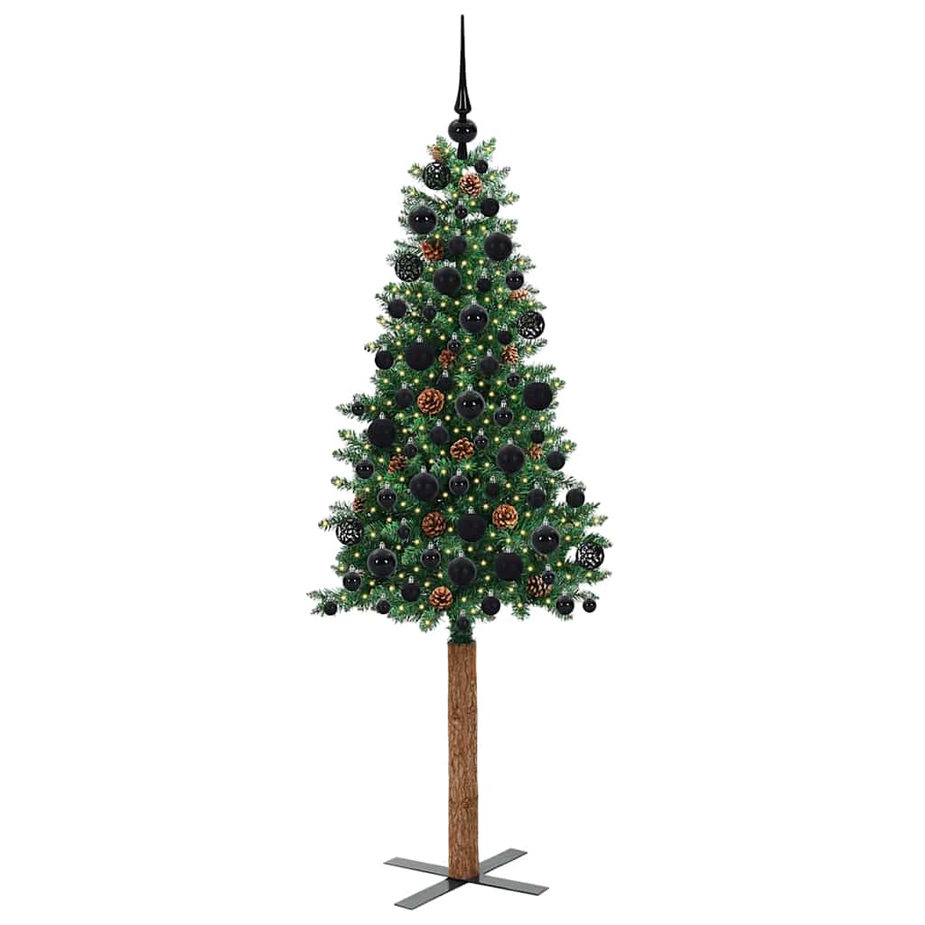 Slim Christmas Tree Green 180 cm PVC and Solid Pine wood