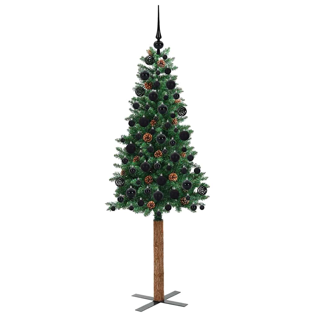 Slim Christmas Tree Green 180 cm PVC and Solid Pine wood