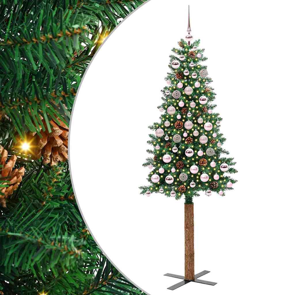Slim Christmas Tree Green 180 cm PVC and Solid Pine wood