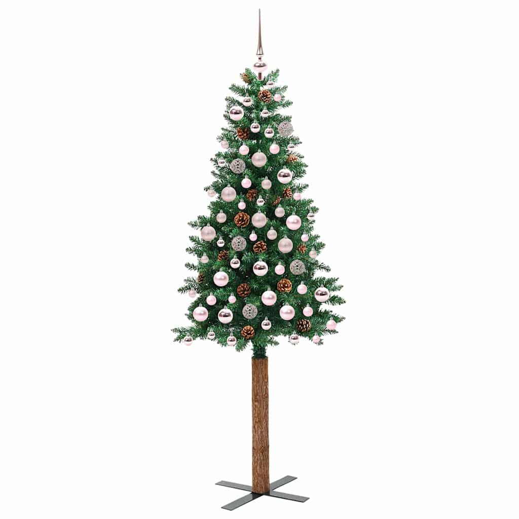 Slim Christmas Tree Green 180 cm PVC and Solid Pine wood