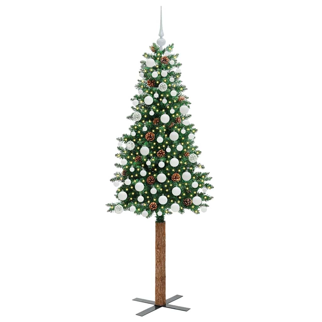 Slim Christmas Tree Green 180 cm PVC and Solid Pine wood