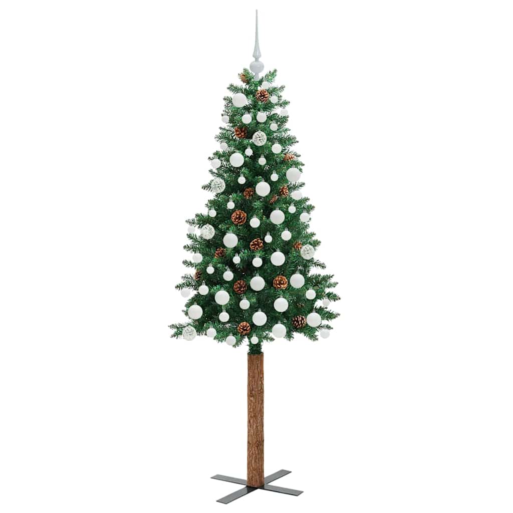 Slim Christmas Tree Green 180 cm PVC and Solid Pine wood