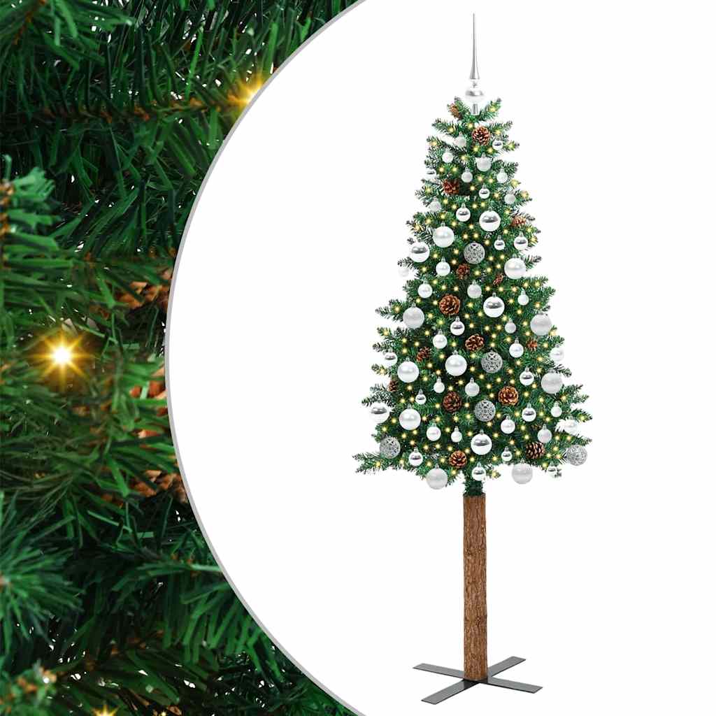 Slim Christmas Tree Green 180 cm PVC and Solid Pine wood