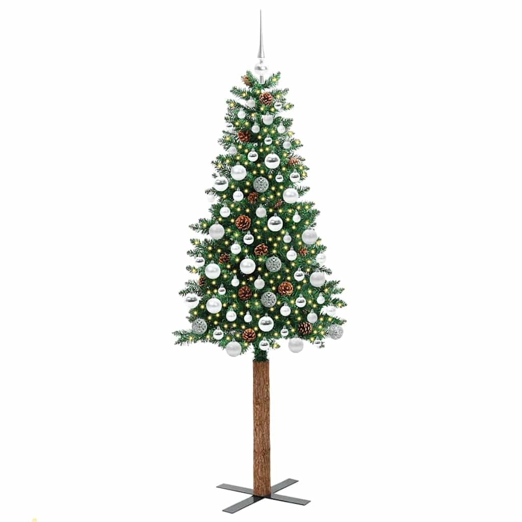 Slim Christmas Tree Green 180 cm PVC and Solid Pine wood