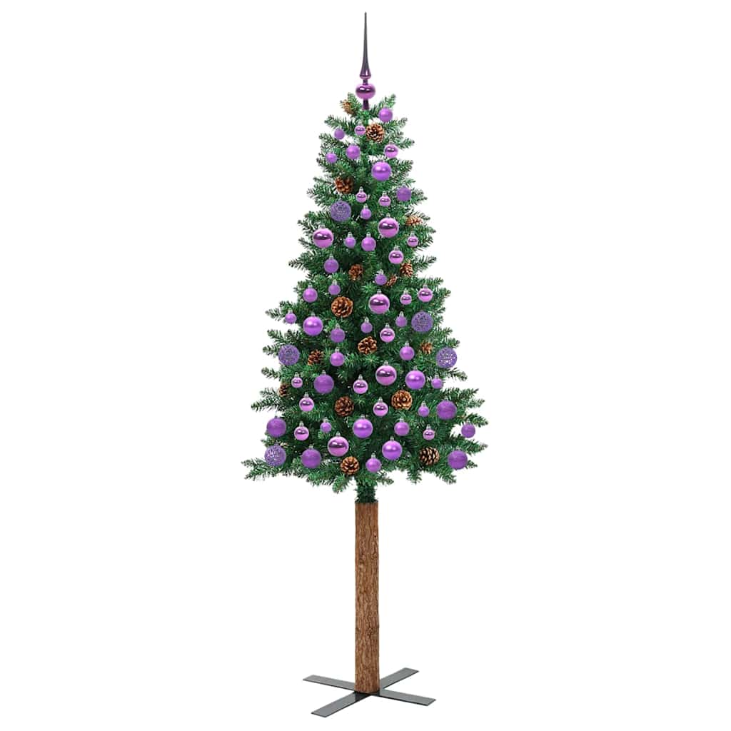 Slim Christmas Tree Green 180 cm PVC and Solid Pine wood