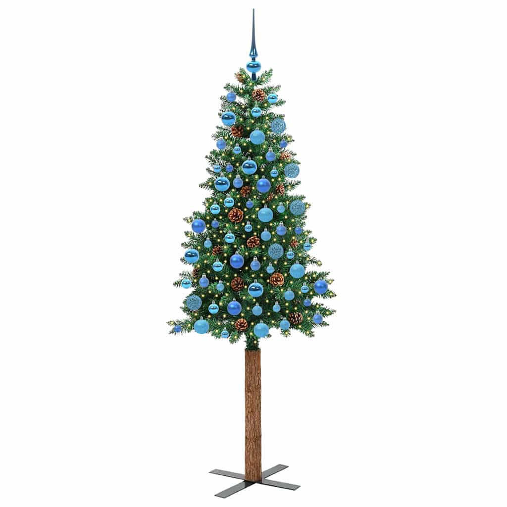 Slim Christmas Tree Green 180 cm PVC and Solid Pine wood