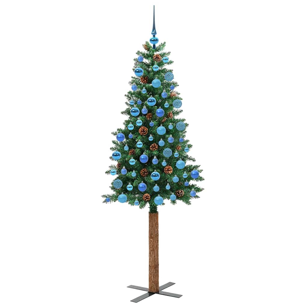 Slim Christmas Tree Green 180 cm PVC and Solid Pine wood