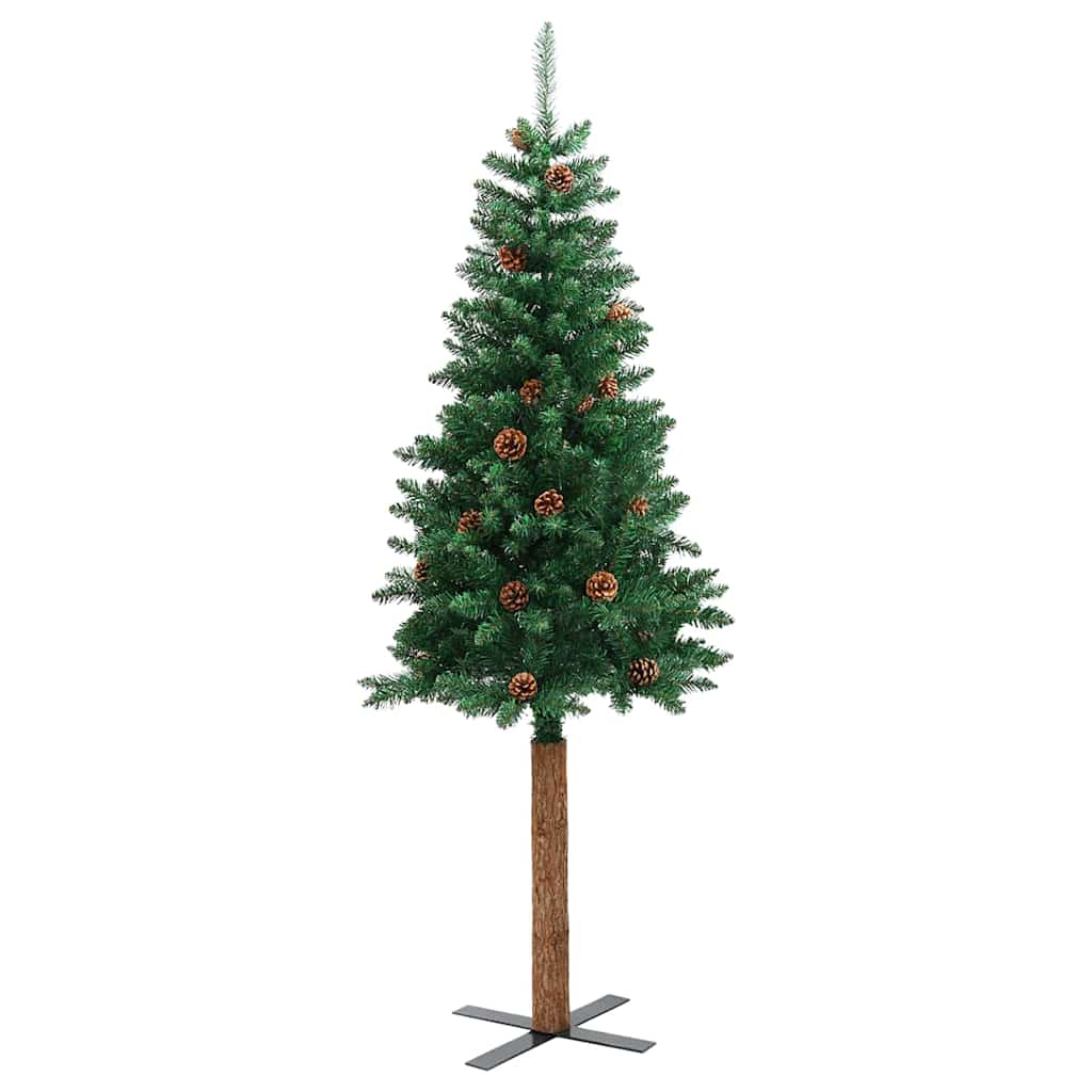 Slim Christmas Tree Green 180 cm PVC and Solid Pine wood