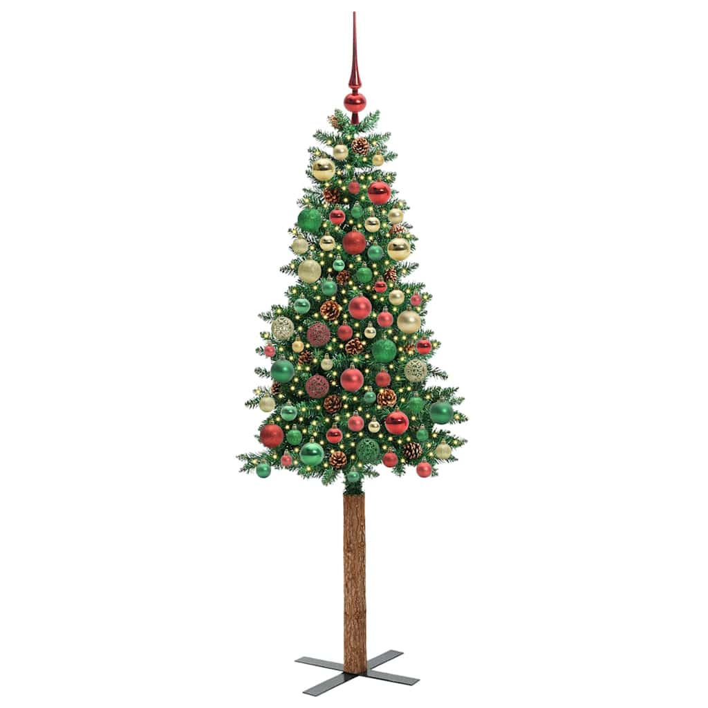 Slim Christmas Tree Green 180 cm PVC and Solid Pine wood