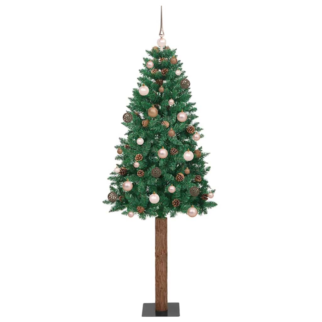 Slim Christmas Tree Green 210 cm PVC and Solid Pine wood