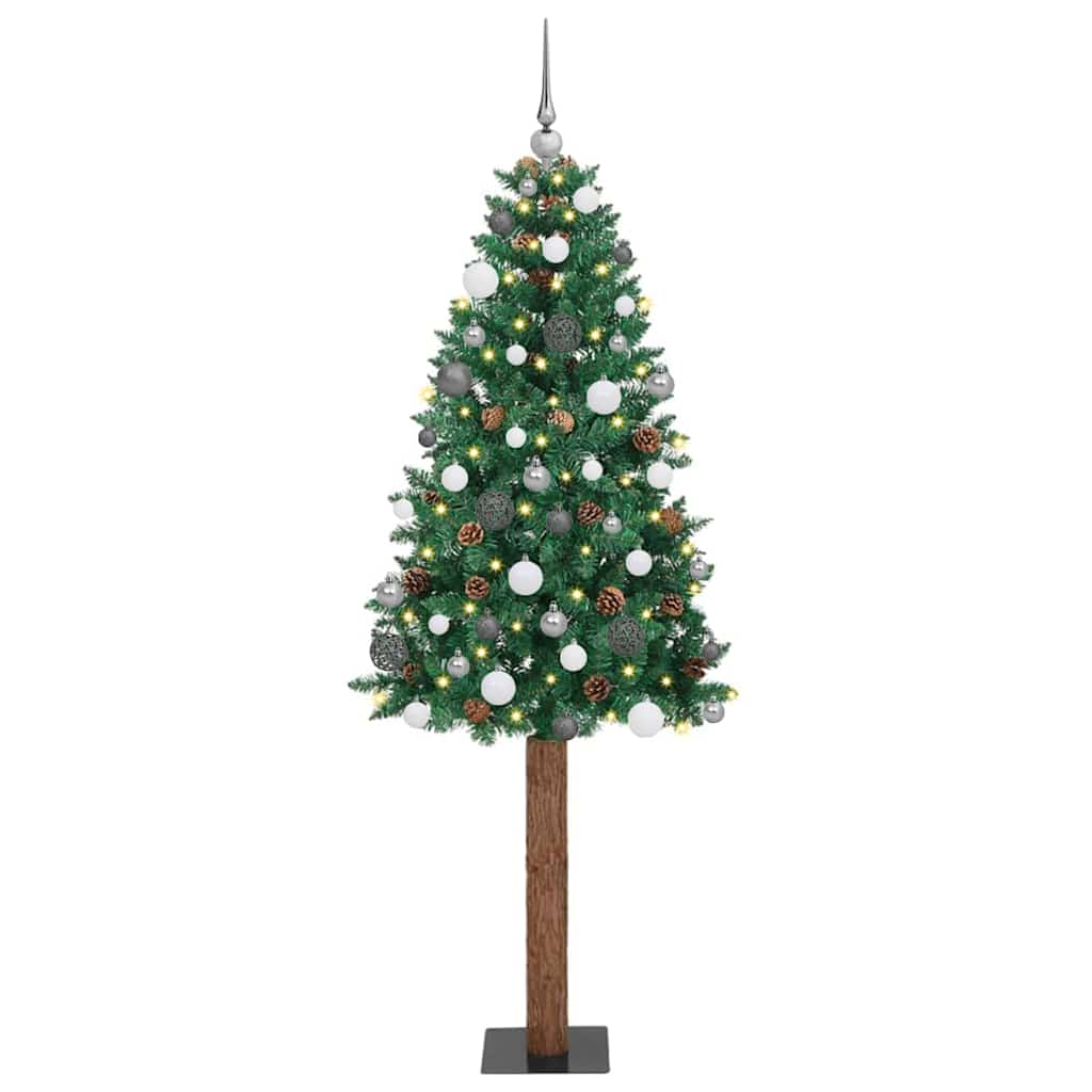 Slim Christmas Tree Green 210 cm PVC and Solid Pine wood
