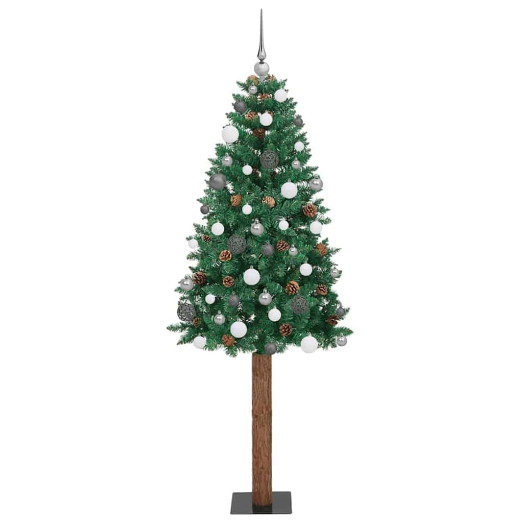 Slim Christmas Tree Green 210 cm PVC and Solid Pine wood