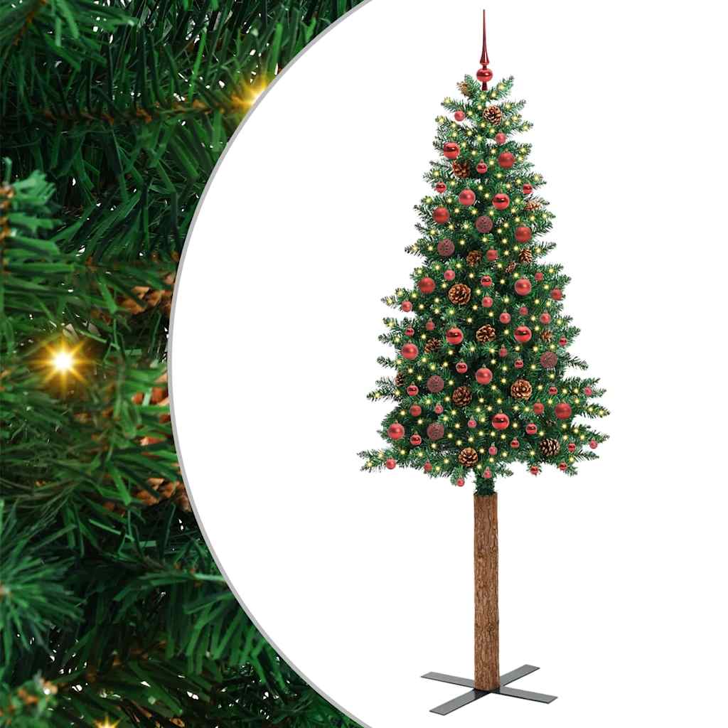 Slim Christmas Tree Green 210 cm PVC and Solid Pine wood