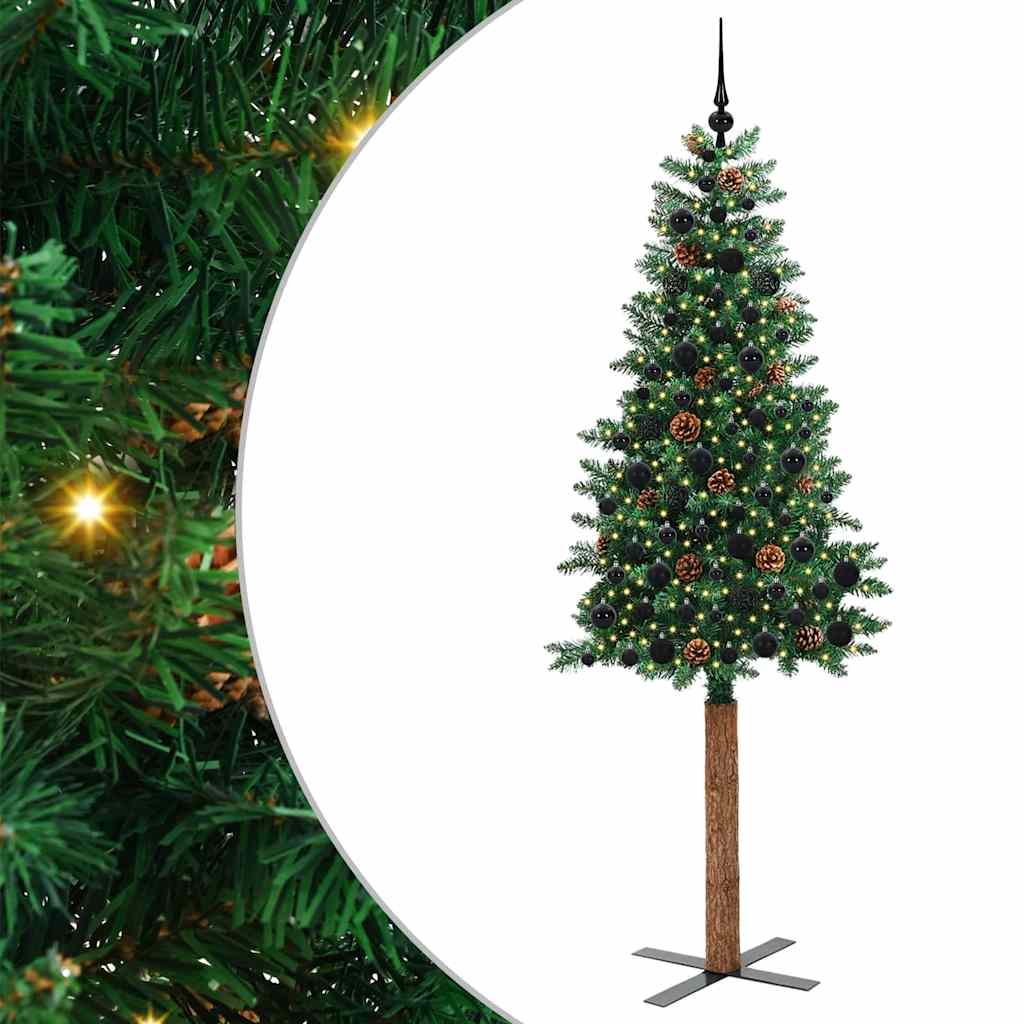 Slim Christmas Tree Green 210 cm PVC and Solid Pine wood