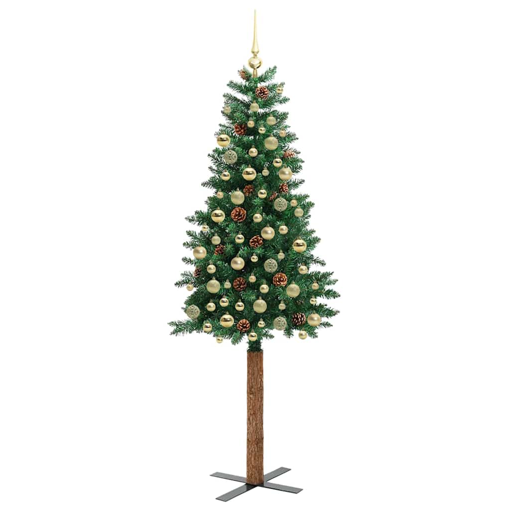 Slim Christmas Tree Green 210 cm PVC and Solid Pine wood