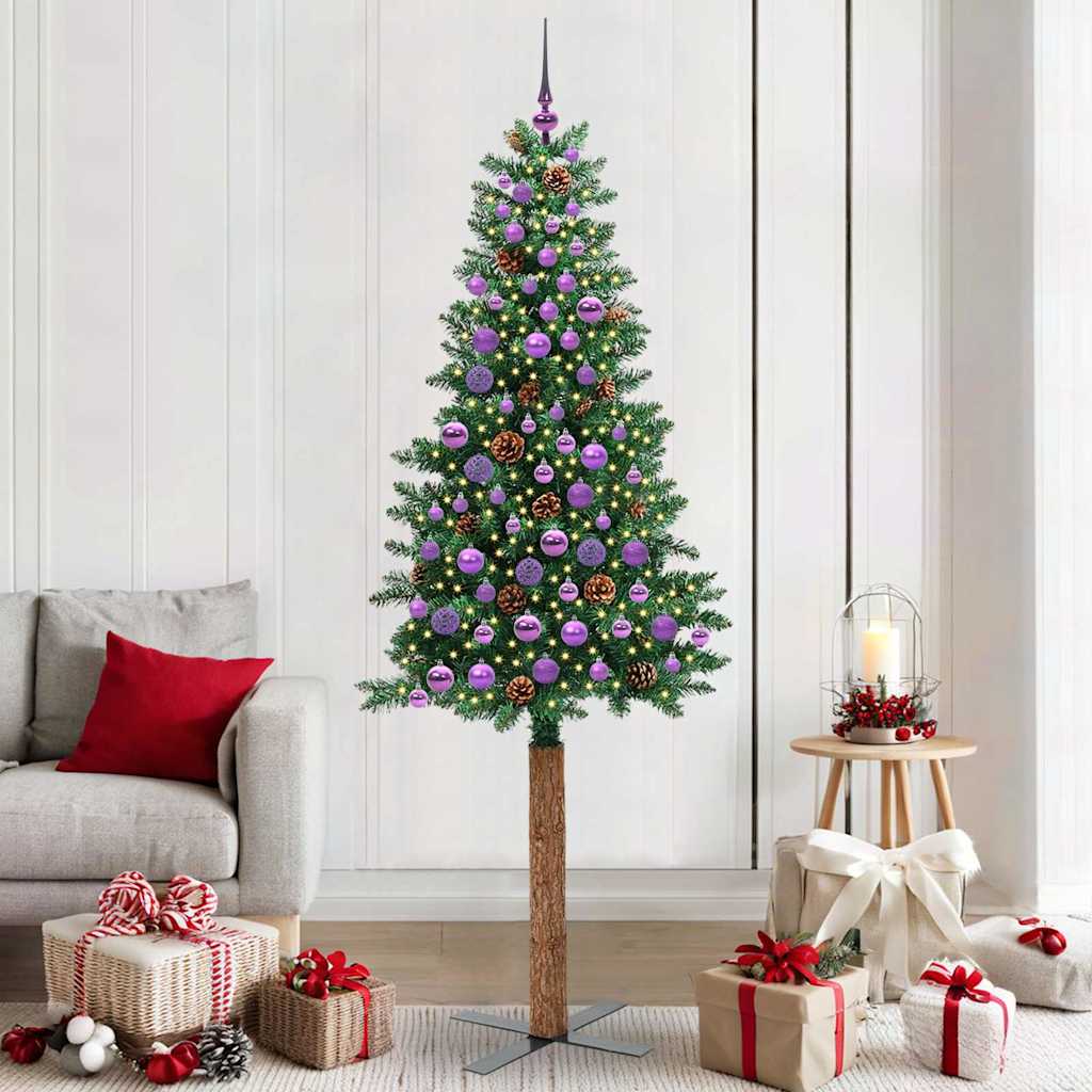 Slim Christmas Tree Green 210 cm PVC and Solid Pine wood