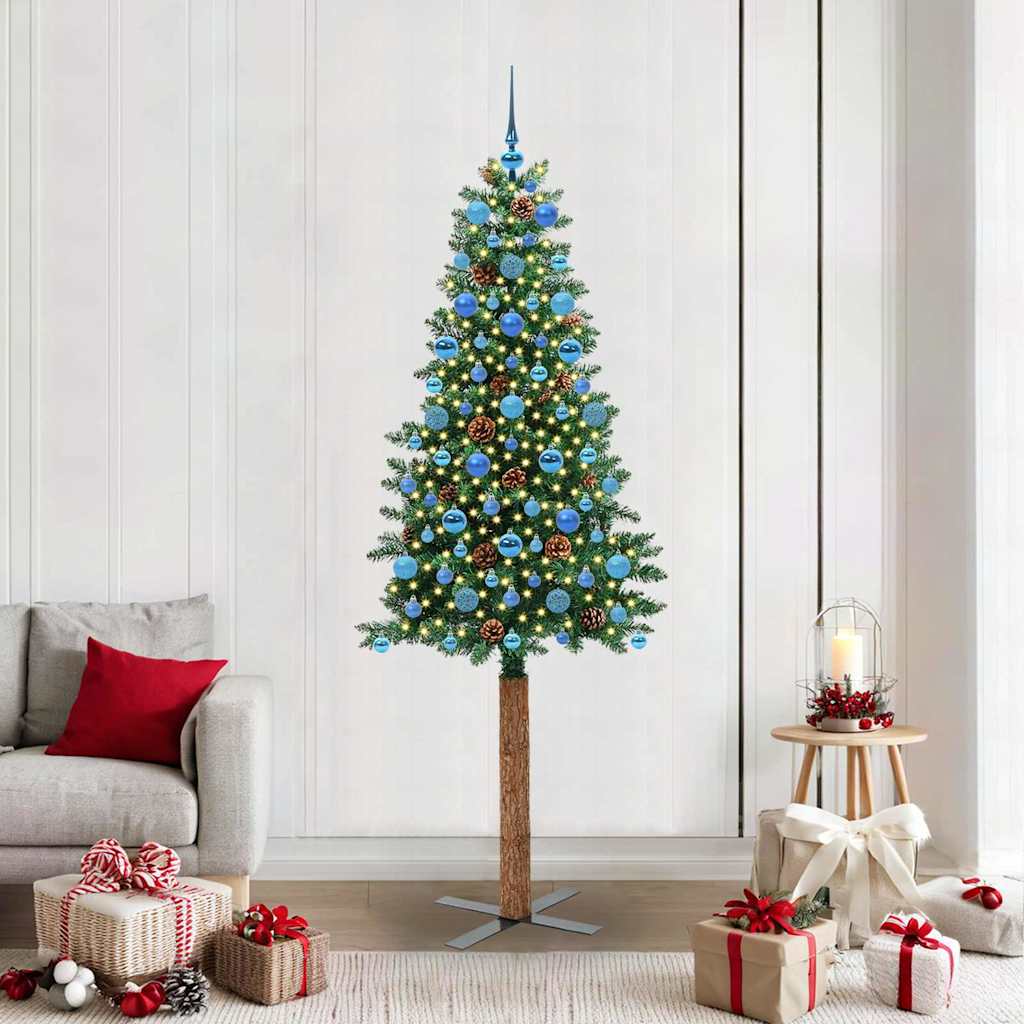 Slim Christmas Tree Green 210 cm PVC and Solid Pine wood