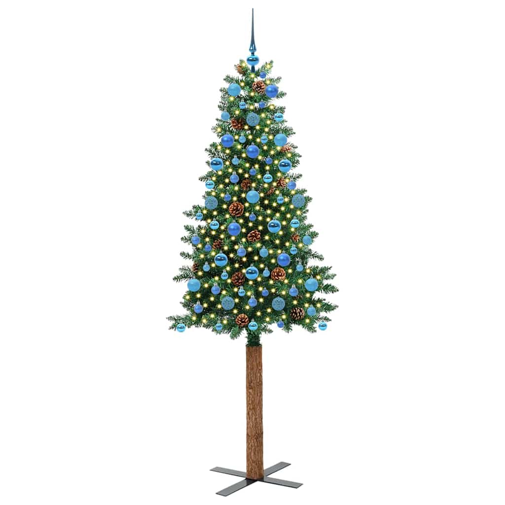 Slim Christmas Tree Green 210 cm PVC and Solid Pine wood