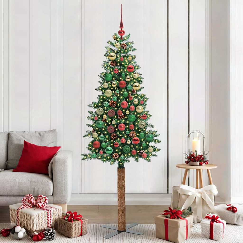 Slim Christmas Tree Green 210 cm PVC and Solid Pine wood