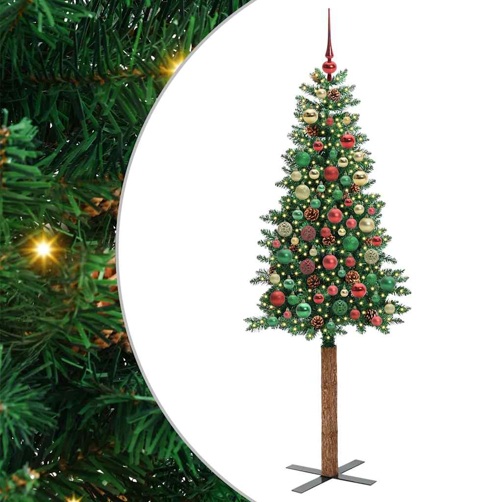 Slim Christmas Tree Green 210 cm PVC and Solid Pine wood