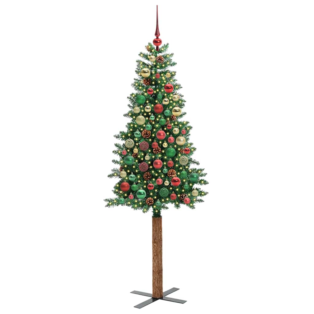 Slim Christmas Tree Green 210 cm PVC and Solid Pine wood