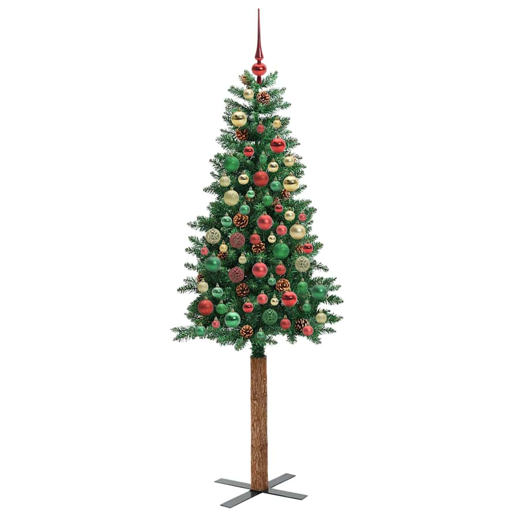 Slim Christmas Tree Green 210 cm PVC and Solid Pine wood