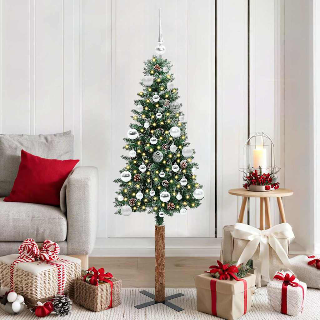 Slim Christmas Tree with 150 LEDs Green and White 150 cm
