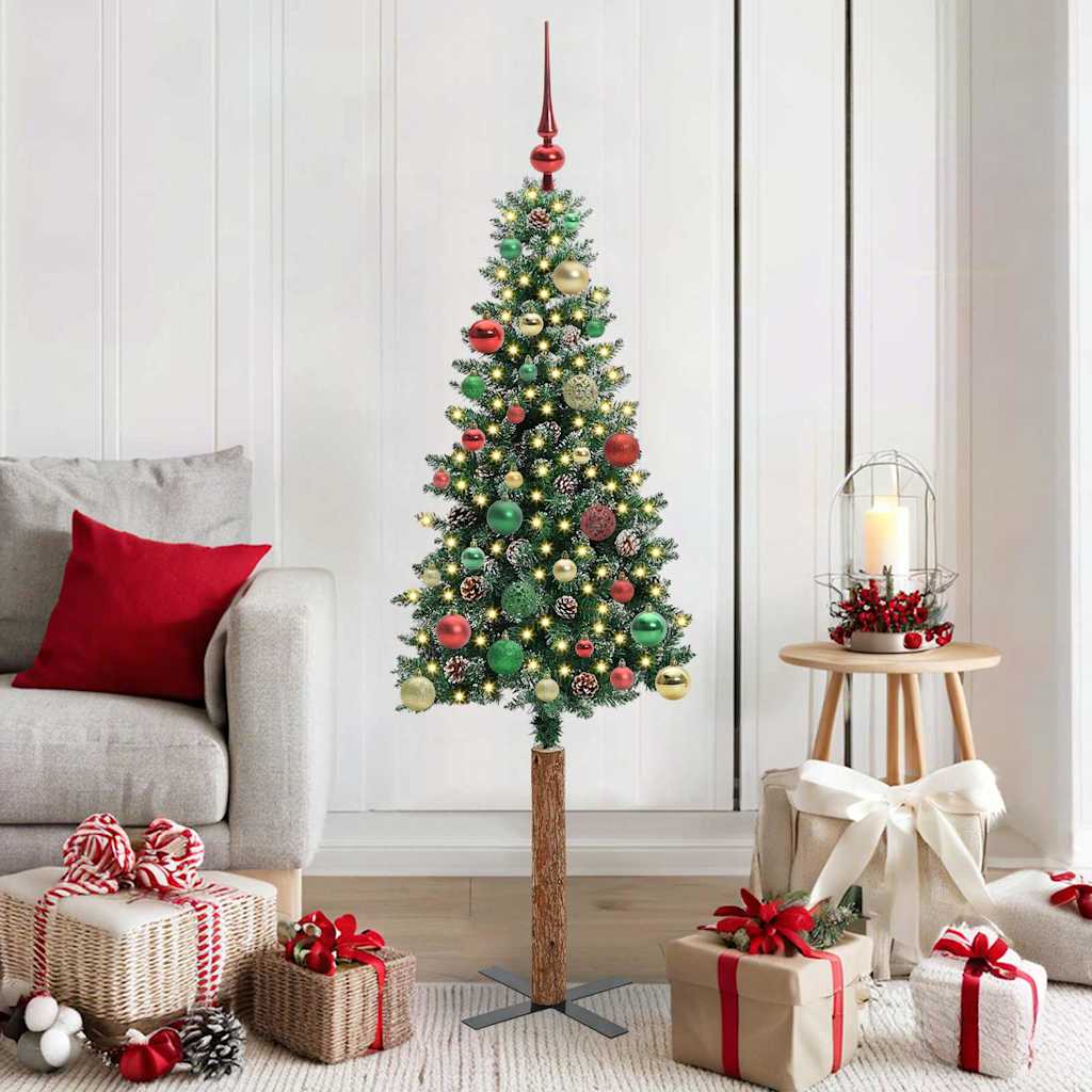 Slim Christmas Tree with 150 LEDs Green and White 150 cm